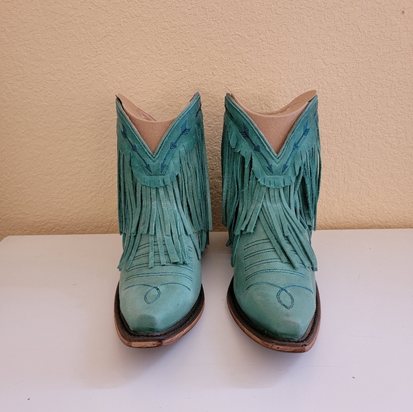 Junk Gypsy by Lane Spitfire Teal Fringe Leather Western Ankle Boots size 7 - Picture 7 of 9